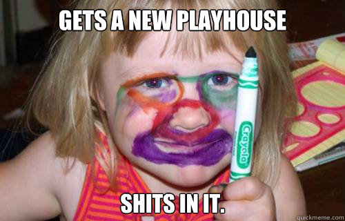 gets a new playhouse shits in it.  