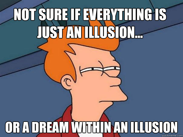 not sure if everything is just an illusion... or a dream within an illusion - not sure if everything is just an illusion... or a dream within an illusion  Futurama Fry