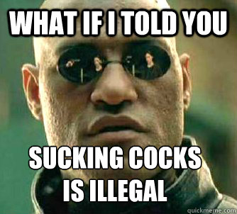 What if I told you Sucking Cocks
Is illegal  What if I told you