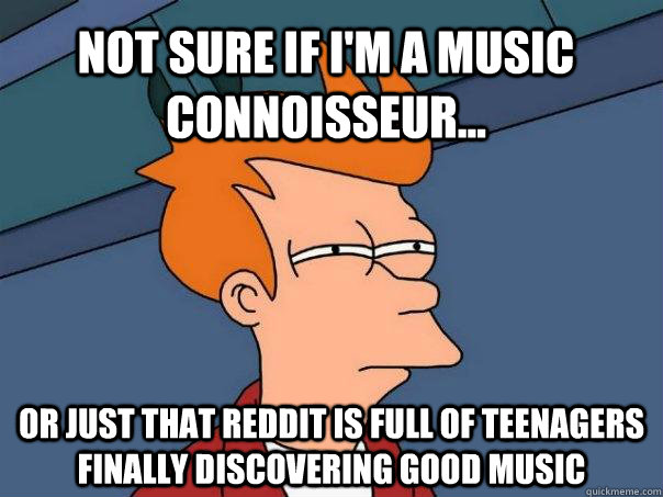 Not sure if i'm a music connoisseur... Or just that reddit is full of teenagers finally discovering good music - Not sure if i'm a music connoisseur... Or just that reddit is full of teenagers finally discovering good music  Futurama Fry