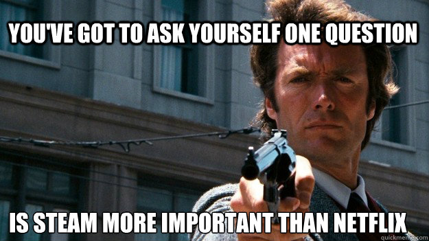 you've got to ask yourself one question Is steam more important than netflix - you've got to ask yourself one question Is steam more important than netflix  Dirty Harry