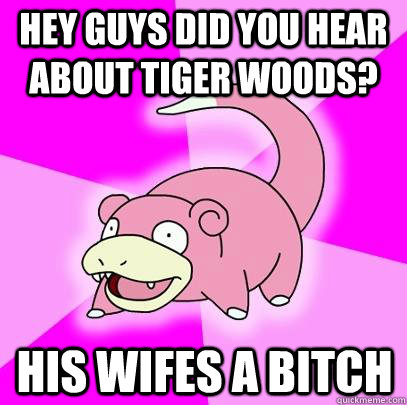 Hey guys did you hear about tiger woods? His wifes a bitch  Slowpoke