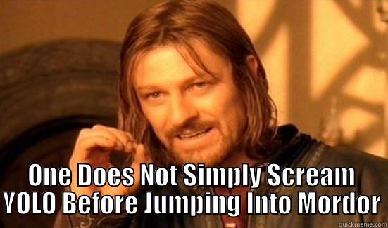 YOLO Mordor -  ONE DOES NOT SIMPLY SCREAM YOLO BEFORE JUMPING INTO MORDOR Boromir