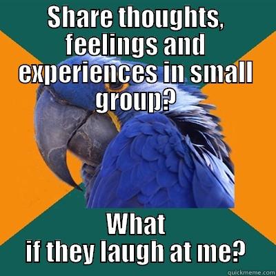 SHARE THOUGHTS, FEELINGS AND EXPERIENCES IN SMALL GROUP? WHAT IF THEY LAUGH AT ME? Paranoid Parrot