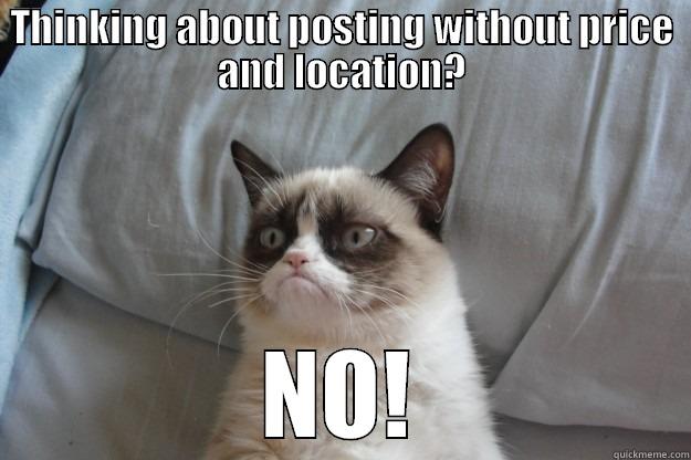 THINKING ABOUT POSTING WITHOUT PRICE AND LOCATION? NO! Grumpy Cat