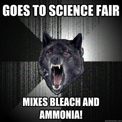 GOES TO SCIENCE FAIR MIXES BLEACH AND AMMONIA!  Insanity Wolf