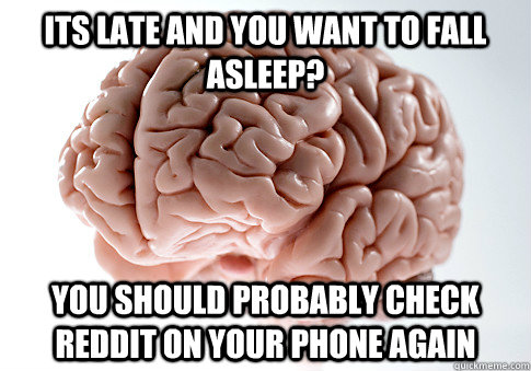 its late and you want to fall asleep? you should probably check reddit on your phone again  Scumbag Brain