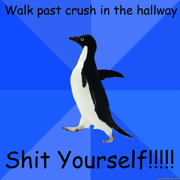 Walk past crush in the hallway Shit Yourself!!!!!  Socially Awkward Penguin