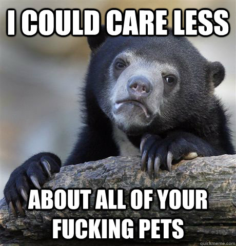 I could care less About all of your fucking pets  Confession Bear