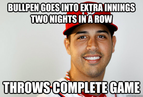 bullpen goes into extra innings two nights in a row Throws complete game  Good Guy Gio