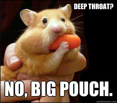                            Deep Throat? No, big pouch. -                            Deep Throat? No, big pouch.  Stereotyped as Gay Hamster.