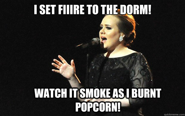 I set fiiire to the DORM! Watch it smoke as I burnt popcorn!  Adele