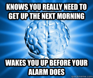 knows you really need to get up the next morning wakes you up before your alarm does  Good Guy Brain
