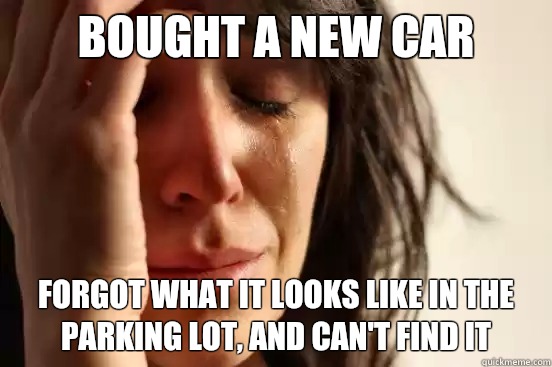 Bought a new car  Forgot what it looks like in the parking lot, and can't find it   First World Problems