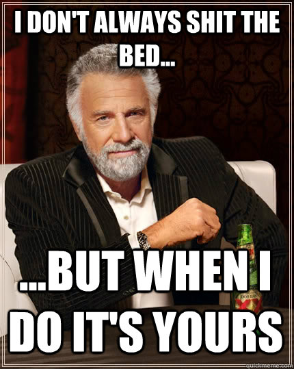 I don't always shit the bed... ...but when I do it's yours  The Most Interesting Man In The World