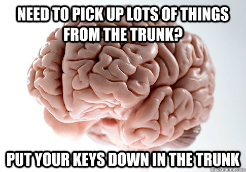 Need to pick up lots of things from the trunk? Put your keys down in the trunk  Scumbag Brain