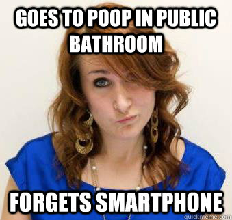 goes to poop in public bathroom forgets smartphone  