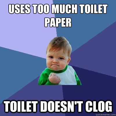 Uses too much toilet paper toilet doesn't clog  Success Kid