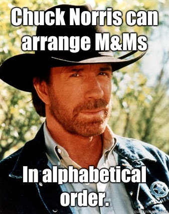 Chuck Norris can arrange M&Ms In alphabetical order.  