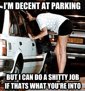 i'm decent at parking but i can do a shitty job if thats what you're into  Karma Whore