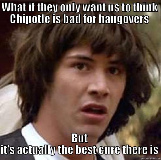 WHAT IF THEY ONLY WANT US TO THINK CHIPOTLE IS BAD FOR HANGOVERS BUT IT'S ACTUALLY THE BEST CURE THERE IS conspiracy keanu