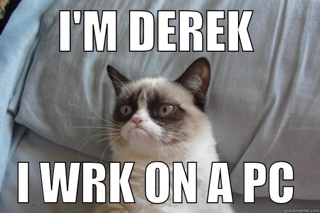 I'M DEREK I WRK ON A PC Grumpy Cat
