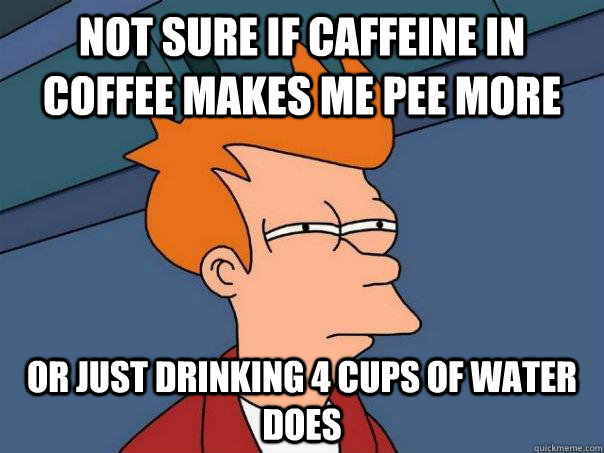 not sure if caffeine in coffee makes me pee more or just drinking 4 cups of water does  Futurama Fry