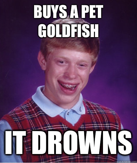 Buys a pet goldfish It drowns  Bad Luck Brian