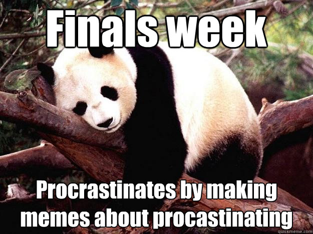 Finals week Procrastinates by making memes about procastinating  Procrastination Panda
