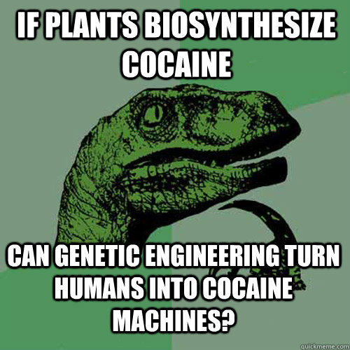if plants biosynthesize cocaine can genetic engineering turn humans into cocaine machines?  Philosoraptor