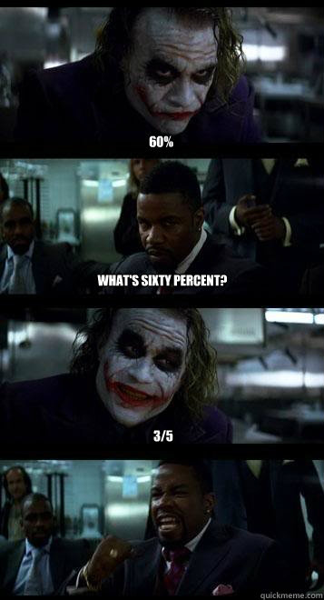 60% What's sixty percent? 3/5  Joker with Black guy