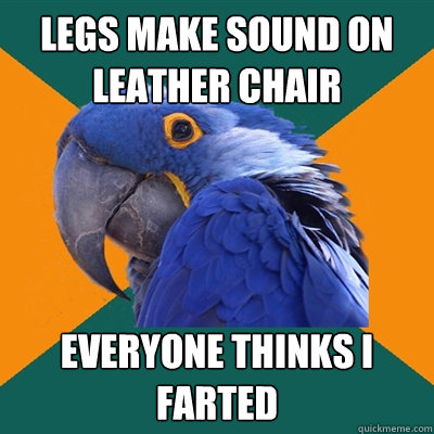 Legs make sound on leather chair everyone thinks i farted  Paranoid Parrot