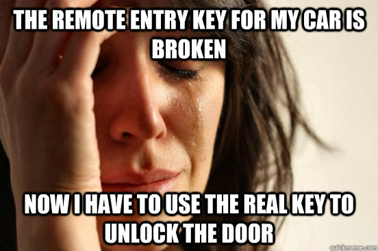 The remote entry key for my car is broken now I have to use the real key to unlock the door  First World Problems