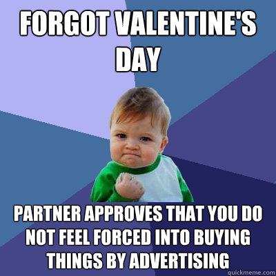Forgot valentine's day Partner approves that you do not feel forced into buying things by advertising  Success Kid
