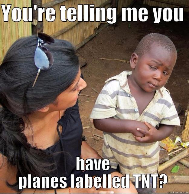 YOU'RE TELLING ME YOU  HAVE PLANES LABELLED TNT? Skeptical Third World Kid