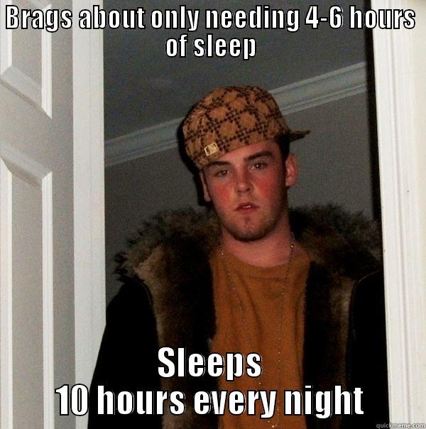 I often have to wake my boyfriend up so he won't be late for work - BRAGS ABOUT ONLY NEEDING 4-6 HOURS OF SLEEP SLEEPS 10 HOURS EVERY NIGHT Scumbag Steve