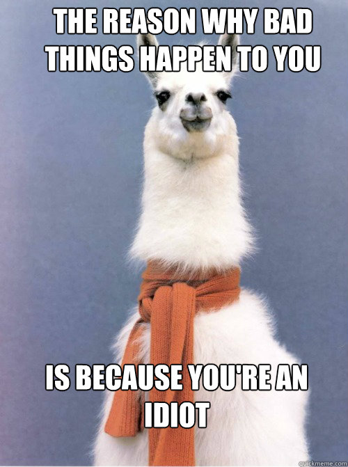 the reason why bad things happen to you  is because you're an idiot - the reason why bad things happen to you  is because you're an idiot  Condescending Llama