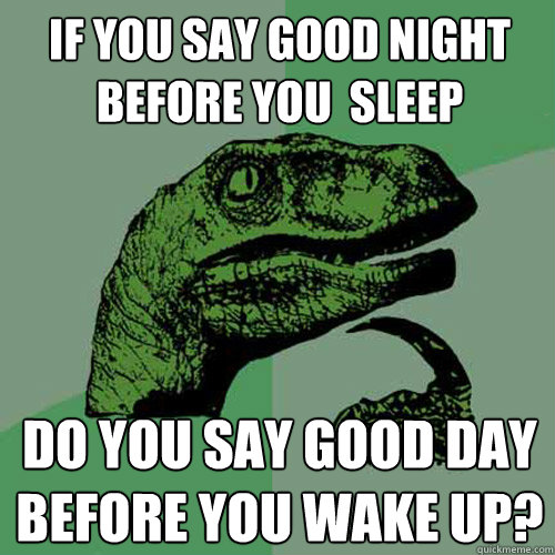 If you say good night before you  sleep Do you say good day before you wake up?  Philosoraptor