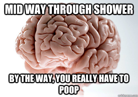 Mid way through shower by the way, you REALLY have to poop  Scumbag Brain