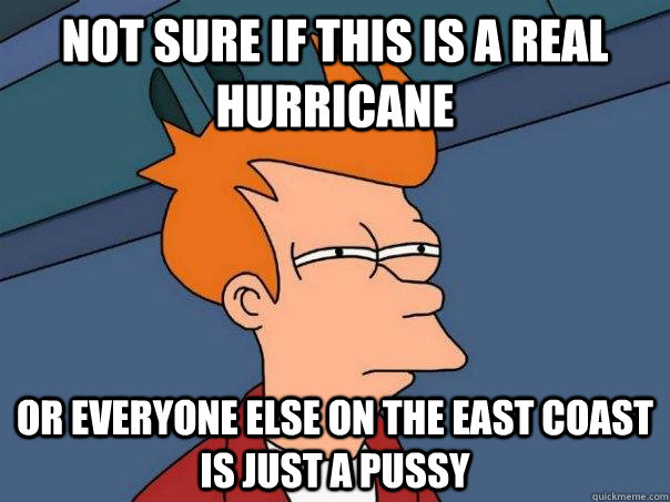 Not sure if this is a real hurricane or everyone else on the east coast is just a pussy - Not sure if this is a real hurricane or everyone else on the east coast is just a pussy  Futurama Fry