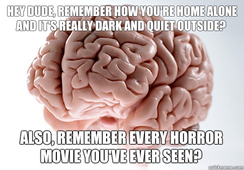 Hey dude, remember how you're home alone and it's really dark and quiet outside? Also, remember every horror movie you've ever seen?   Scumbag Brain