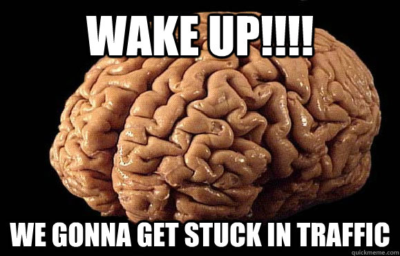WAKE up!!!! we gonna get stuck in traffic  Asshole Brain