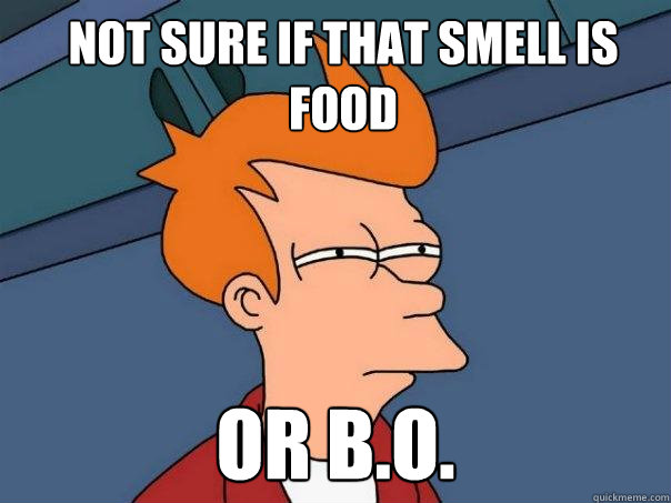 Not sure if that smell is food Or B.O.  Futurama Fry