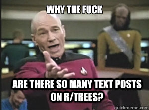 why the fuck are there so many text posts on r/trees?  Annoyed Picard