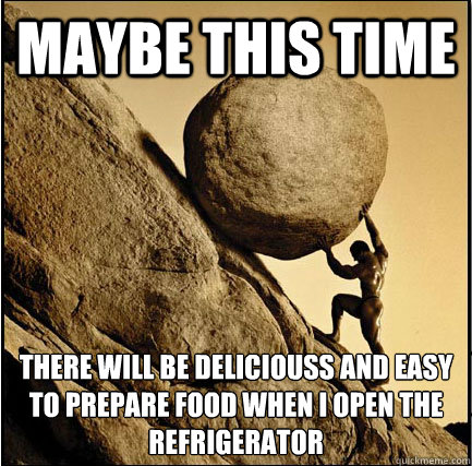 Maybe this time There will be deliciouss and easy to prepare food when I open the refrigerator   