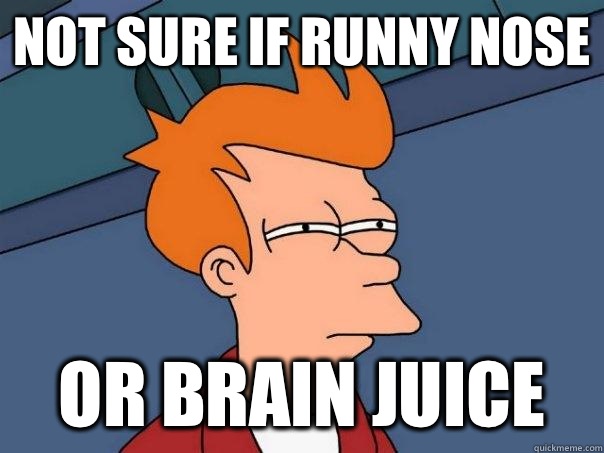 Not sure if runny nose Or brain juice  Futurama Fry
