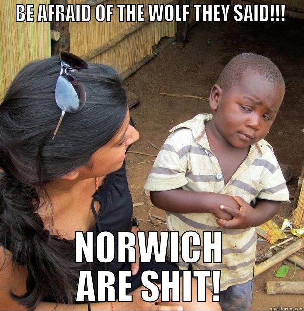 BE AFRAID OF THE WOLF THEY SAID!!! NORWICH ARE SHIT! Skeptical Third World Kid