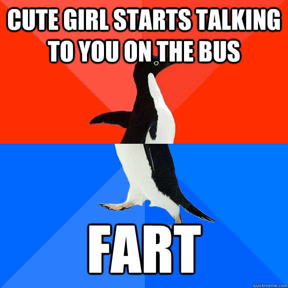 cute girl starts talking to you on the bus fart  Socially Awesome Awkward Penguin