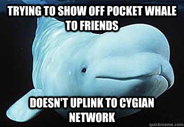 Trying to show off pocket whale to friends Doesn't Uplink to Cygian network  Misbehavin Pocket Whale