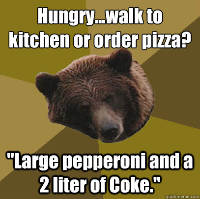 Hungry...walk to kitchen or order pizza? 